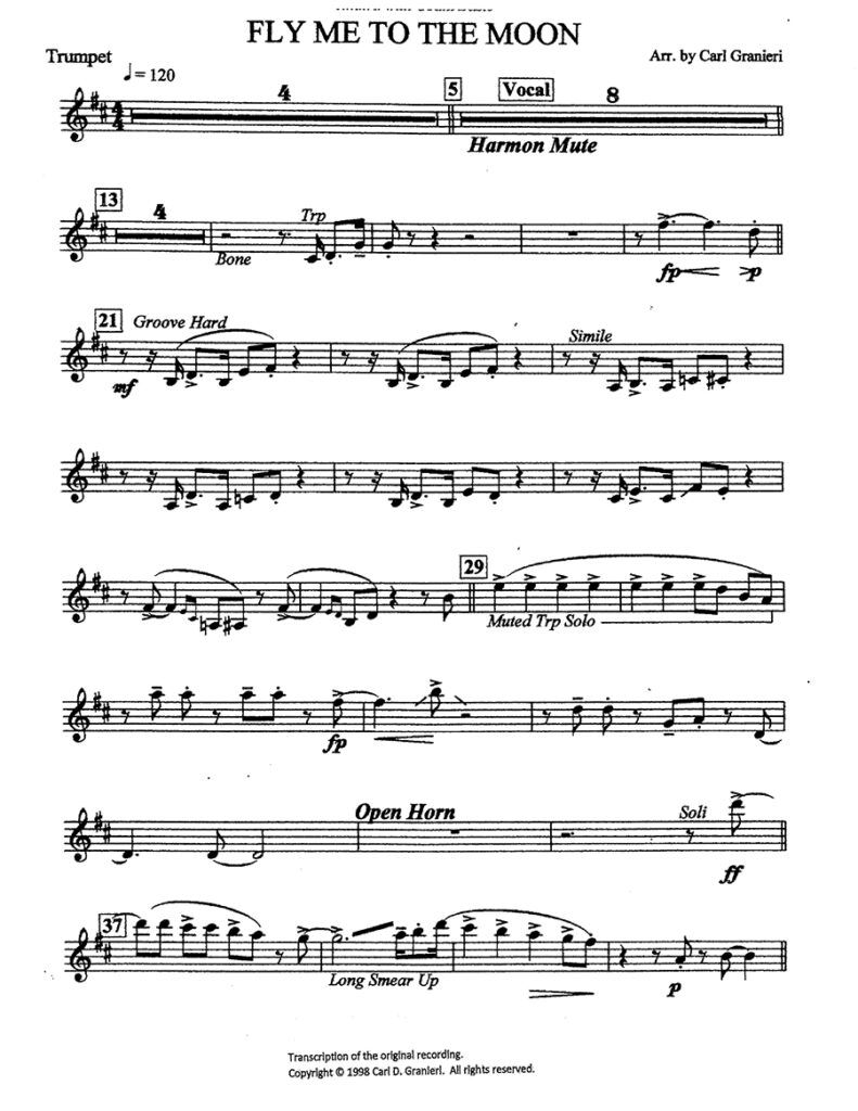 Fly Me to the Moon – Transcription – CGO Music International